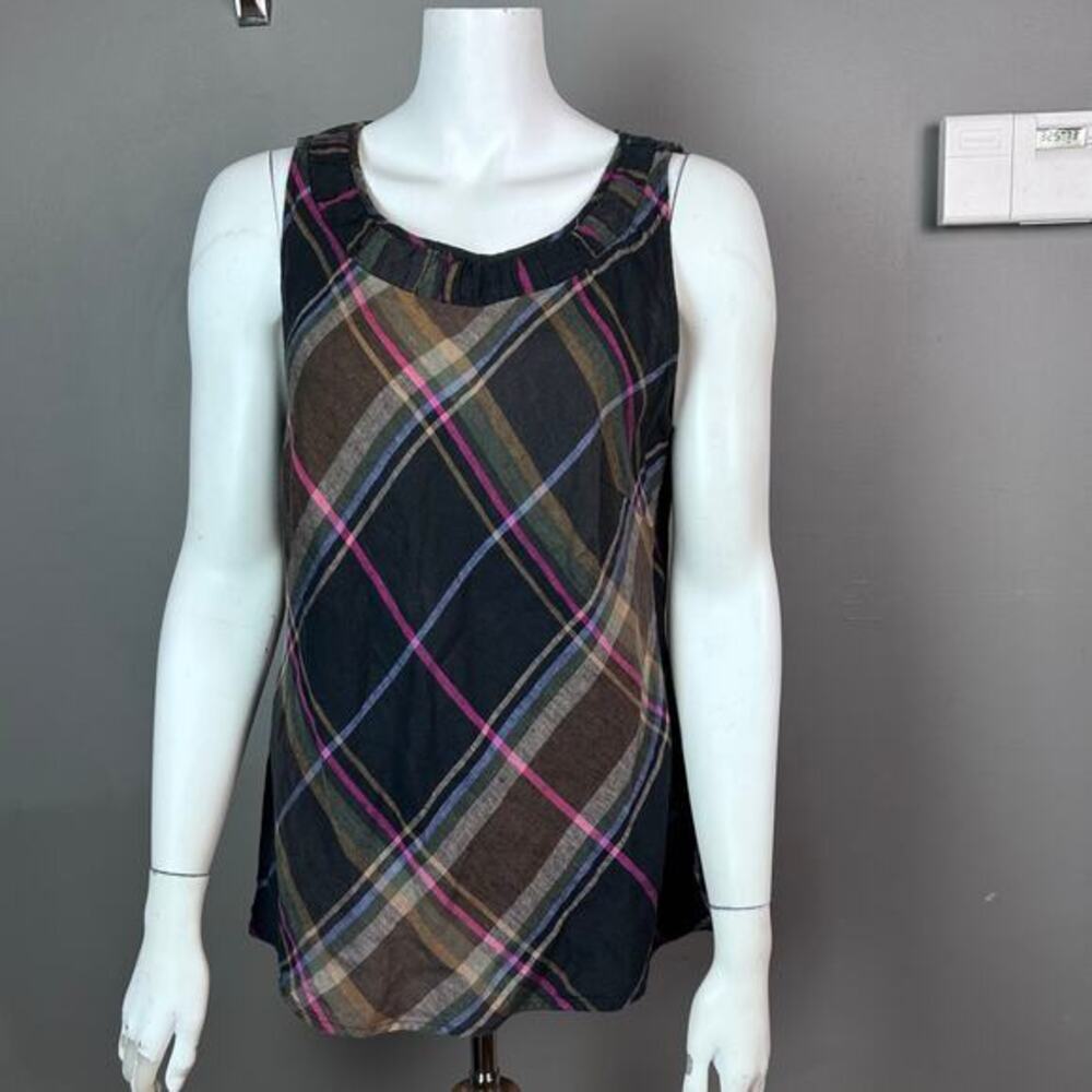 Carole Little top XL plaid shell linen whimsigrunge colorful clueless‎ preppy